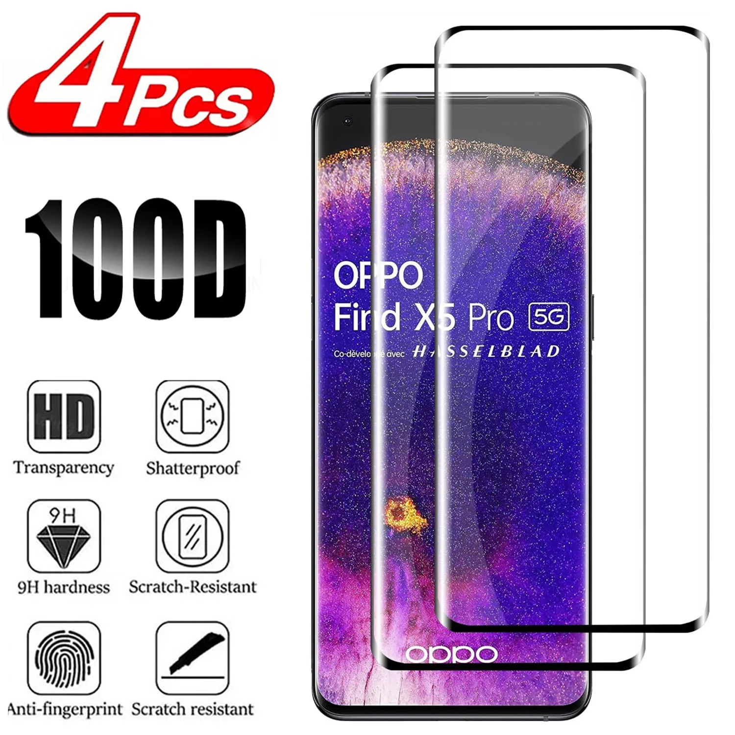 Для OPPO Find X5 Pro 9H изогнутая четырехсторонняя клейкая защита для экрана 2/4 шт HD