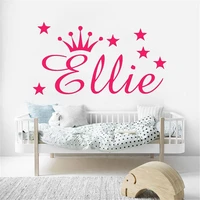 personalized crown wall stickers custom name decals for kids girl bedroom decoration murals removable vinyl poster dw13935