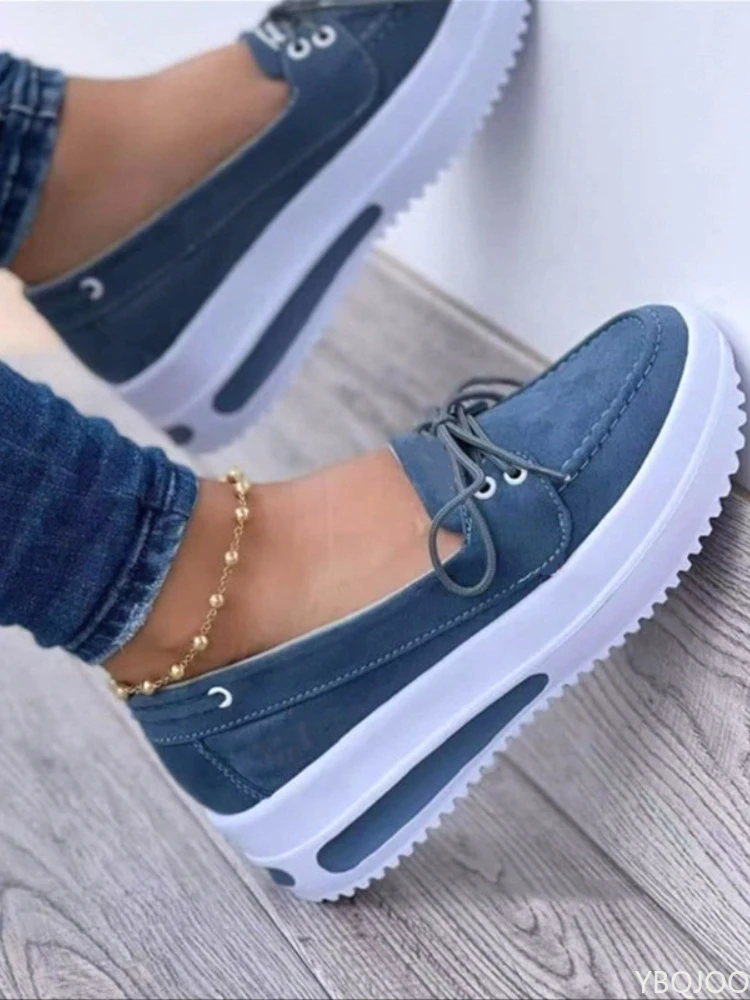 

Кроссовки женские на шнуровке, повседневные удобные лоферы, Вулканизированная подошва, Нескользящие, на платформе, летняя обувь