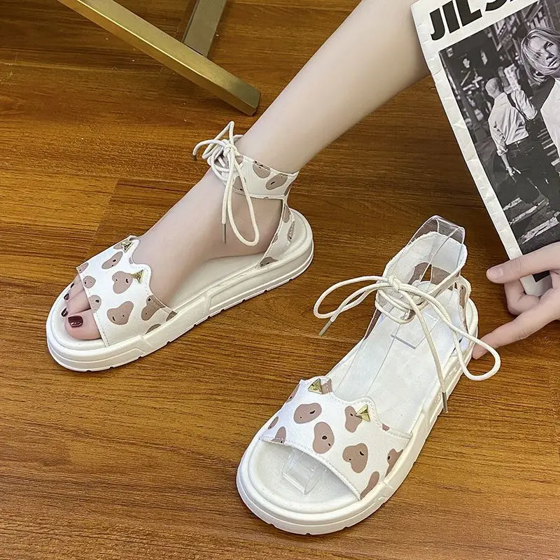 

2022 Summer New Sandals Fashion Rome Flat Shoes Comfortable Soft Sole High Quality Bandage Сандалии Oбувь для женщин летняя