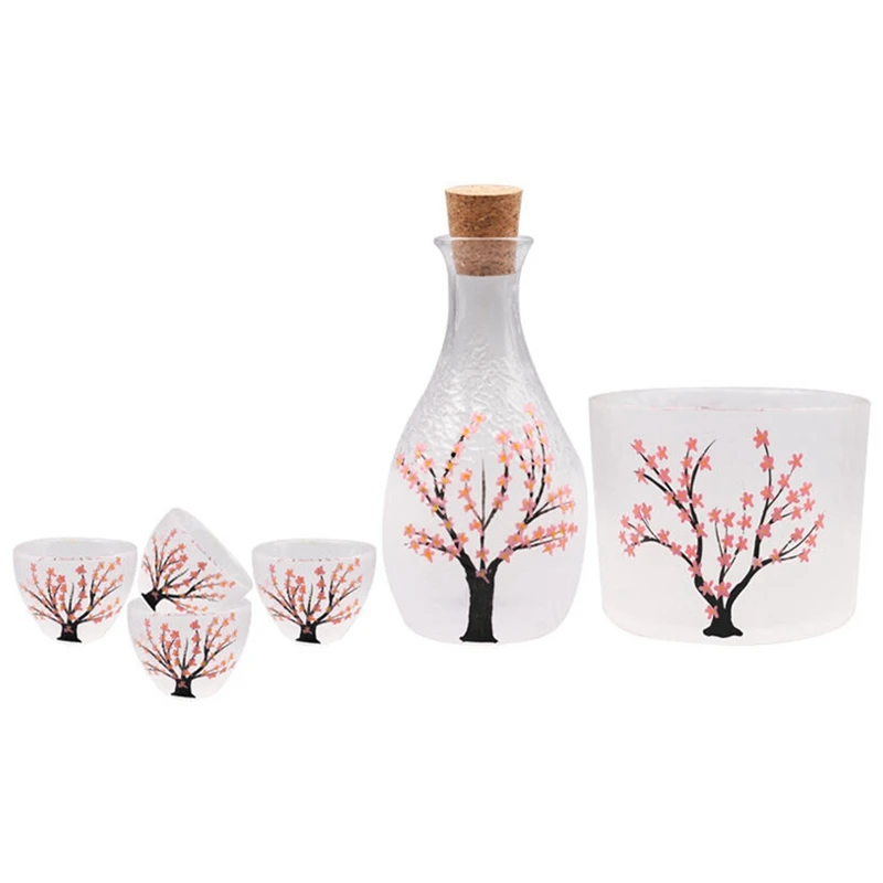 

Retail Lead-Free Glass Japanese Style Clear Wine Pot Cherry Blossom Wine Set Hot Wine Warming Vessel For White Wine Pot