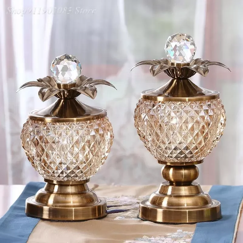 

NEW Glass Vase Crystal Ball Candy Jar Jewelry Storage Box Clear Glass Jar Metal Handicraft Ornaments Home Decoration Vases Pots