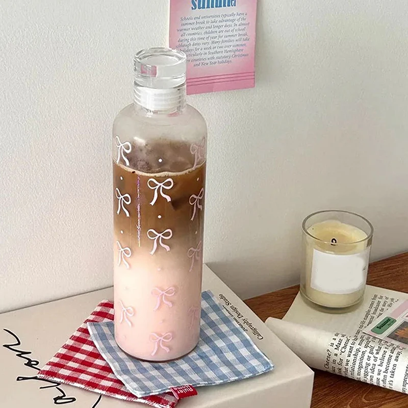 500 мл Kawaii Bow пластиковая бутылка для воды со шкалой времени прозрачная чашка Спорт