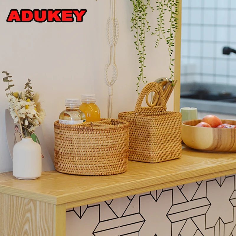 

ADUKEY Home Decor Art Basket Rattan Woven Office Supply Container Living Room Desk Sundries Storage Organizer Tissue Box Gifts