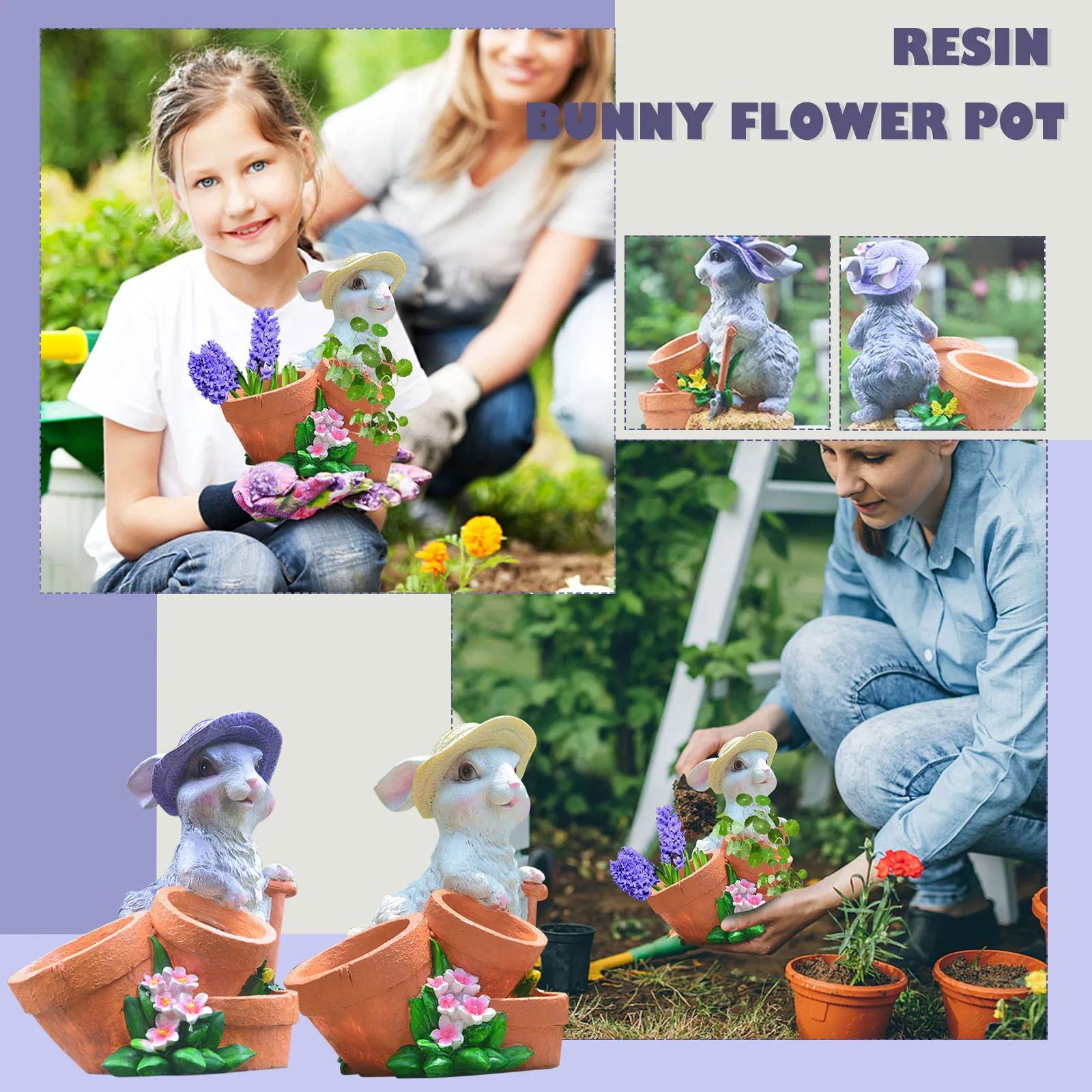 

Кролик, сад, цветок, кролик, статуэтка, статуэтка, искусственная смола, Декор для дома