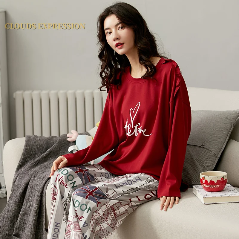 Пижама женская из чистого хлопка элегантный пижамный комплект повседневная