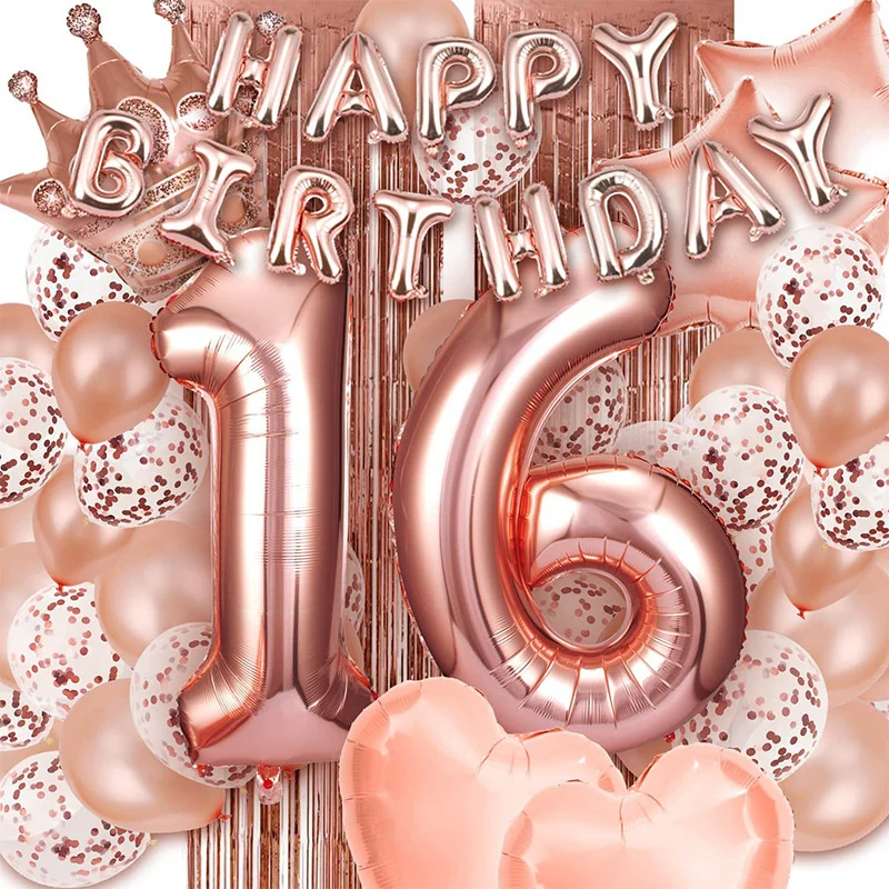

16th birthday balloon set Rose gold happy birthday letter aluminum foil balloon birthday party decoration adult balloon