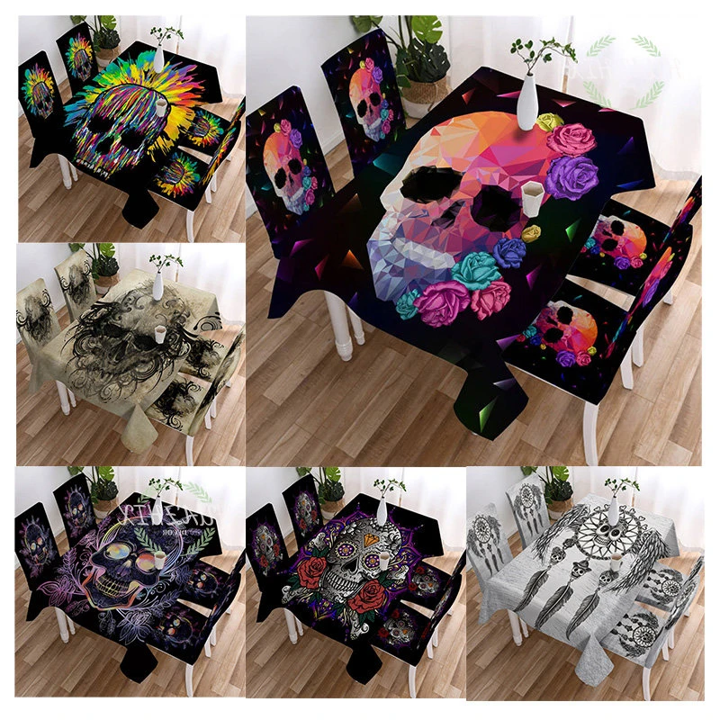 

Black and White Gothic Skull Tablecloth Printing Rectangular Table Cover Wedding Decoration Aesthetics Anti-fouling Oilproof