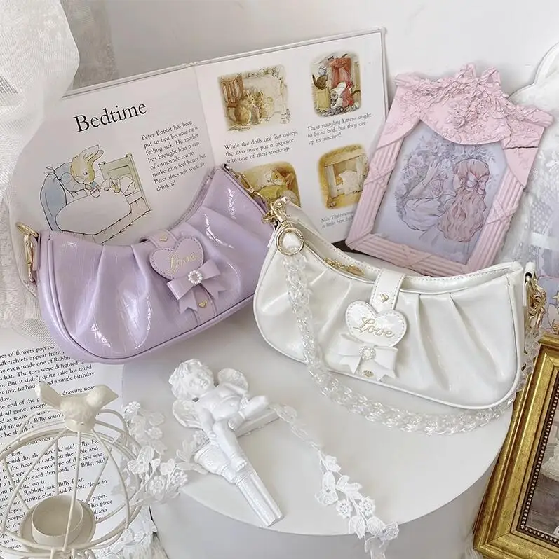 

Модные милые сумки через плечо для девочек в стиле "Лолита", женская сумочка из искусственной кожи с бантом, сумка на одно плечо, сумка через плечо для подмышек