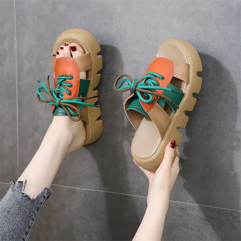 

Fashion Slippers for Women 2023 Summer New Lightweight Casual Thick Sole Retro Colored Beach Roman Sandals for Women