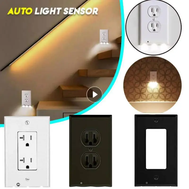 

Duplex Electrical Outlet Wall Plate With LED Night Light Night Angel Socket Panels Induction Night Lamps Plugboard Bedroom Decor