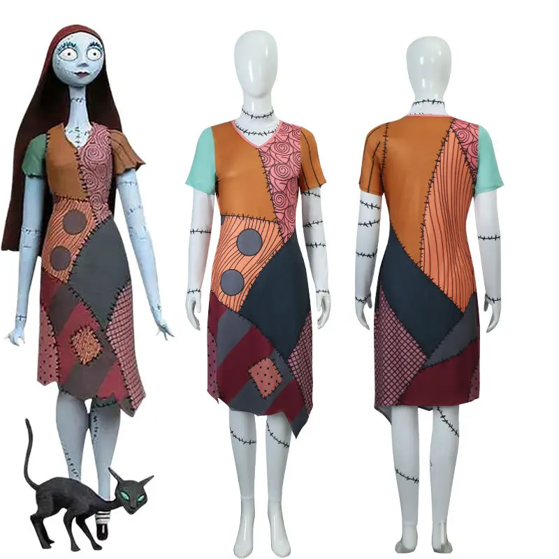 

Sally Costume Nightmare Before Christmas Halloween Fantasy Horror Women's Anime Cosplay Woman Dress Jack Skellington Suit
