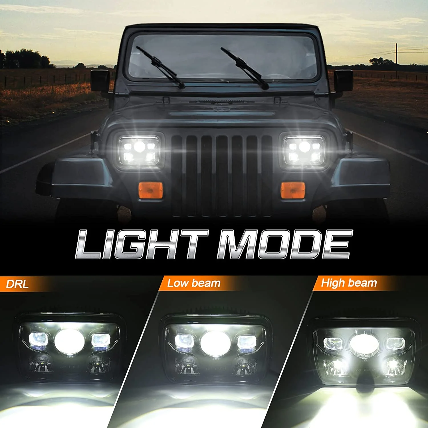 Фото Новая прямоугольная светодиодная фара Luces Led Para 5x7 для Jeep Kenworth Peterbilt №2