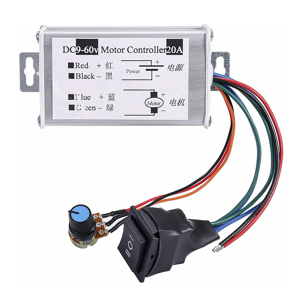 Регулятор импульсной ширины двигателя контроллер скорости двигателя постоянного тока, 9-60 в, 12 В, 24 В, 36 В, 48 В, 60 в, 20 А, 1200 Вт, ШИМ-монитор, регулятор диммера