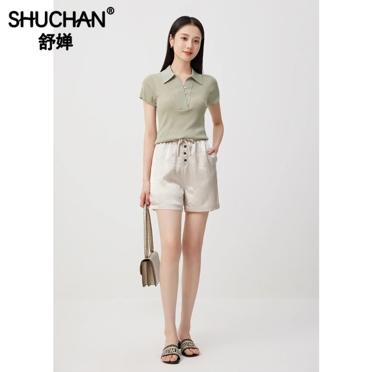 SHUCHAN Pantalones Cortos De Mujer  Shorts Feminino  High Waisted Shorts  Acetate  High Street  SATIN  Summer Shorts Women