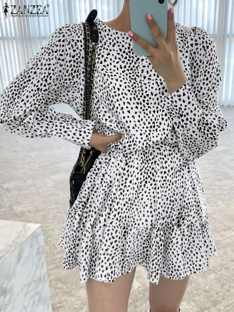 

Spring Casual Holiday Long Sleeve Dresses 2022 Fashion Vintage Leopard Print Dress ZANZEA Women Elegant O Neck Short Robe Femme