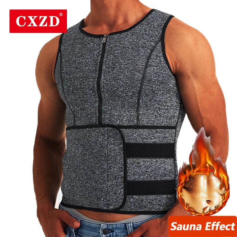 

CXZD New Men Body Shapers Waist Trainer Sauna Vest Abdomen Slimming Sweat Vest Fat Burner Shapewear Tank Tops Fitness Belt