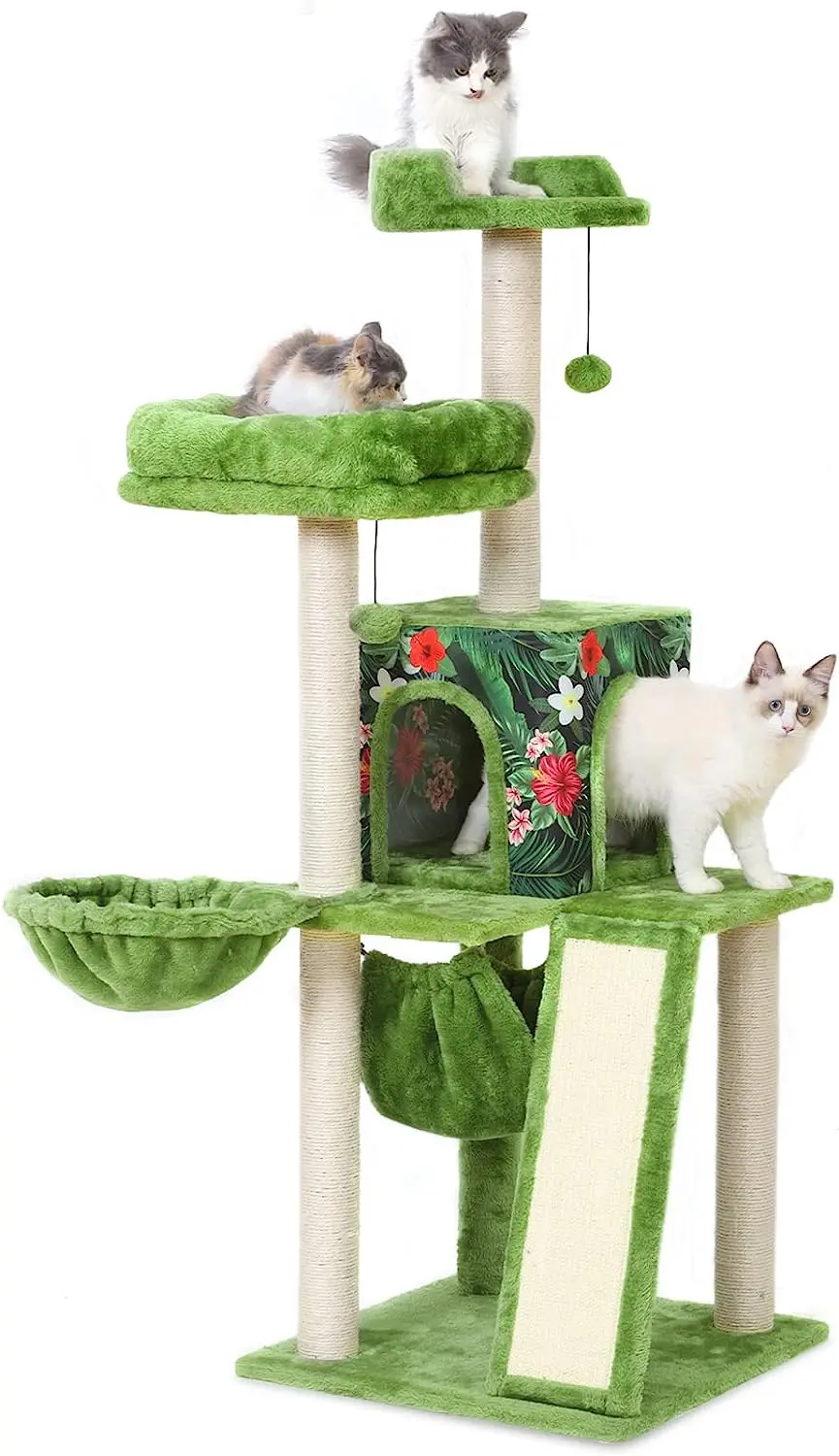 

POPTOP Cat Tower 53-inch Tree for Indoor Cats with Scratching Post & Condo Plush Perch Hammock for Indoor Activity Relaxing(Gr