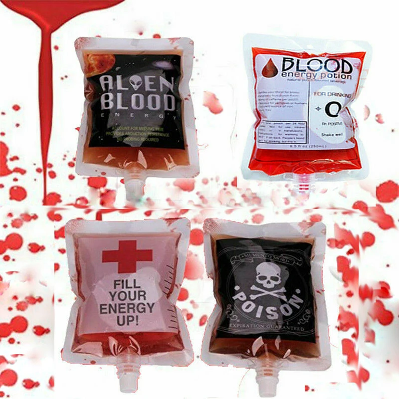20pcs Halloween Blood Drinks Bags Reusable Blood Energy Drink Bag for Halloween Party Favors Costumes Props Nurses Day Party