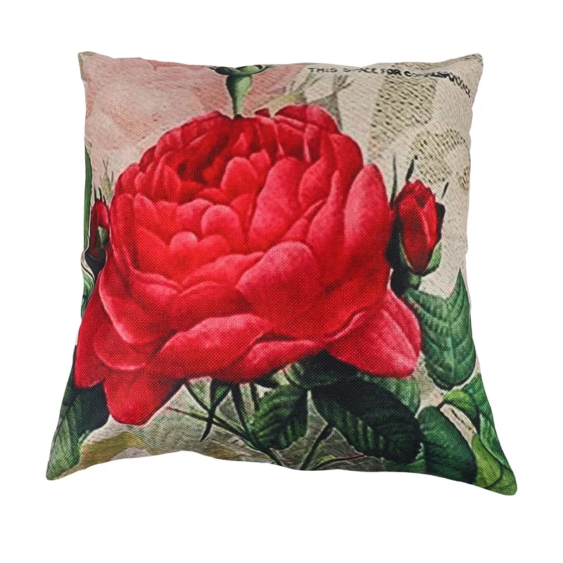 

LICG Vintage Floral/Flower Flax Decorative Throw Pillow Case Cushion Cover Home Sofa Decorative(Rose Flower)