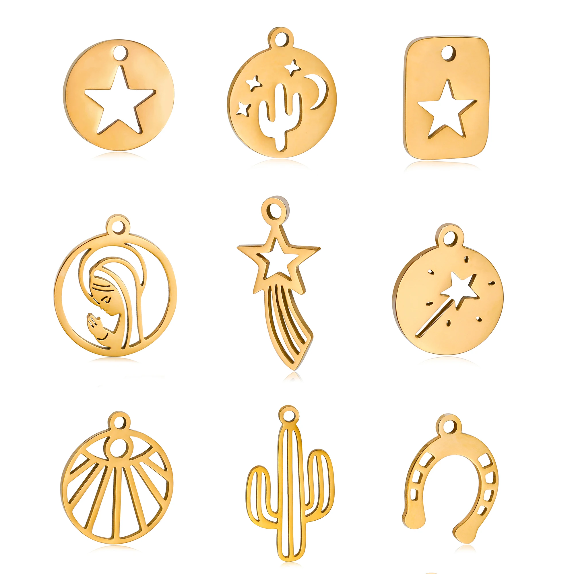

5pcs Stainless Steel Star＆Virgin Mary＆Horseshoe Charms For Necklace Bracelet Earrings Making Supplies Accessories Diy Jewelry