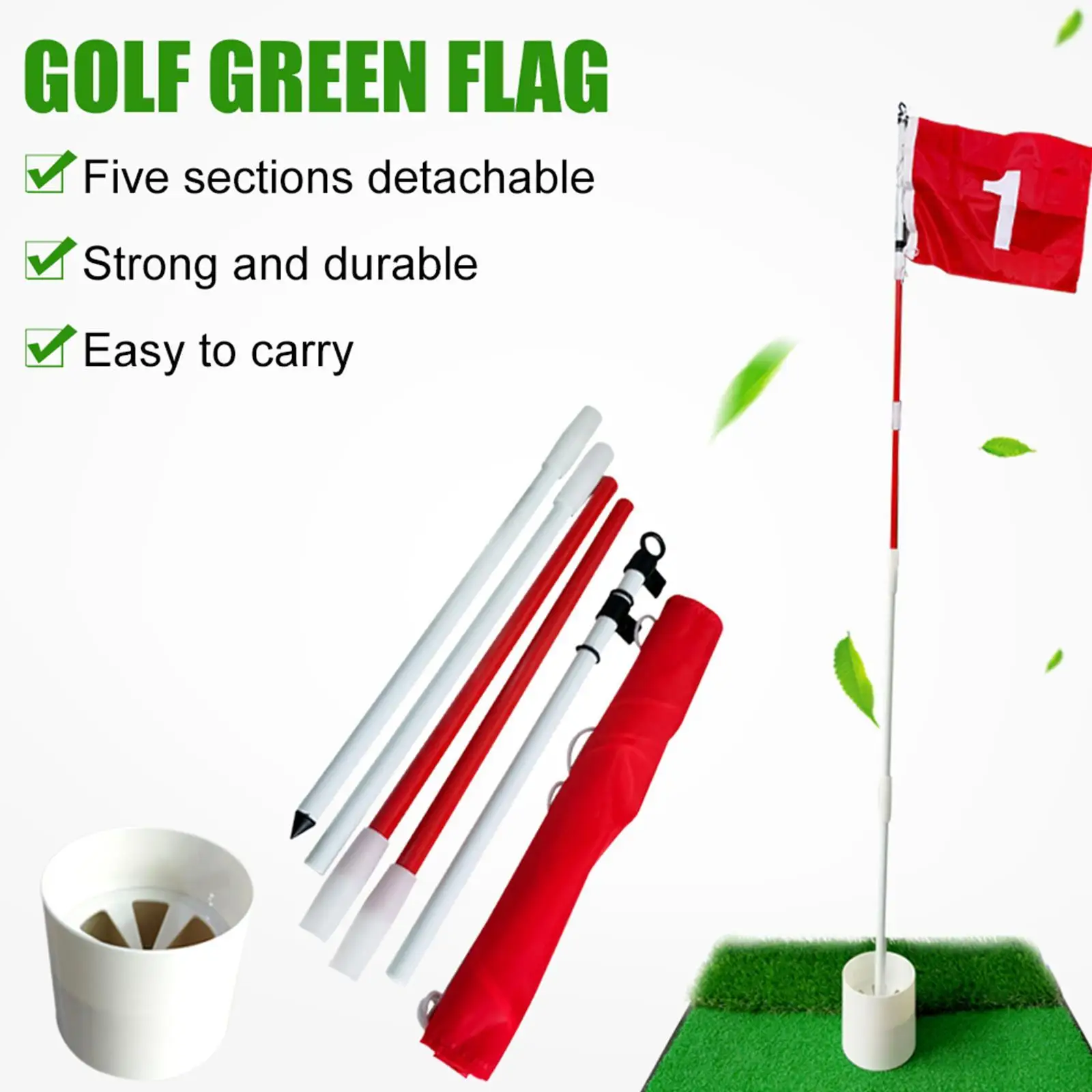 

Golf Flagstick 6ft Golf Flag Cup for Yard Pro Detachable Golf Hole Cup and Flag Driving Range Anti-Rust Glass Fiber 5-Section