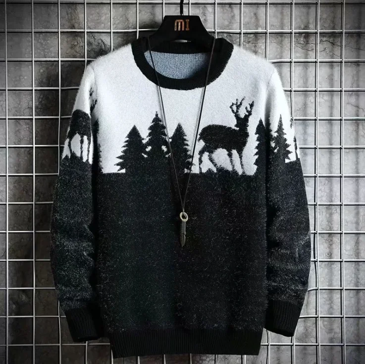 

2021 new men's sweater hot style trendy sweater Christmas theme men's loose sweater handsome men's clothing multicolor optional