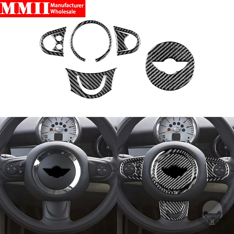 

For Mini Cooper Hardtop R56 Clubman R55 Convertible R57 Carbon Fiber Stickers Steering Wheel Button Frame Chin Interior Parts