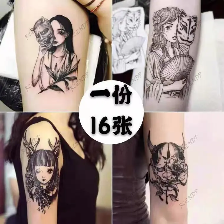 

Водостойкая Временная тату-наклейка, 16 шт., мультяшная Сексуальная темная наклейка, японская гейша, аниме флэш-тату, искусственная тату для ...