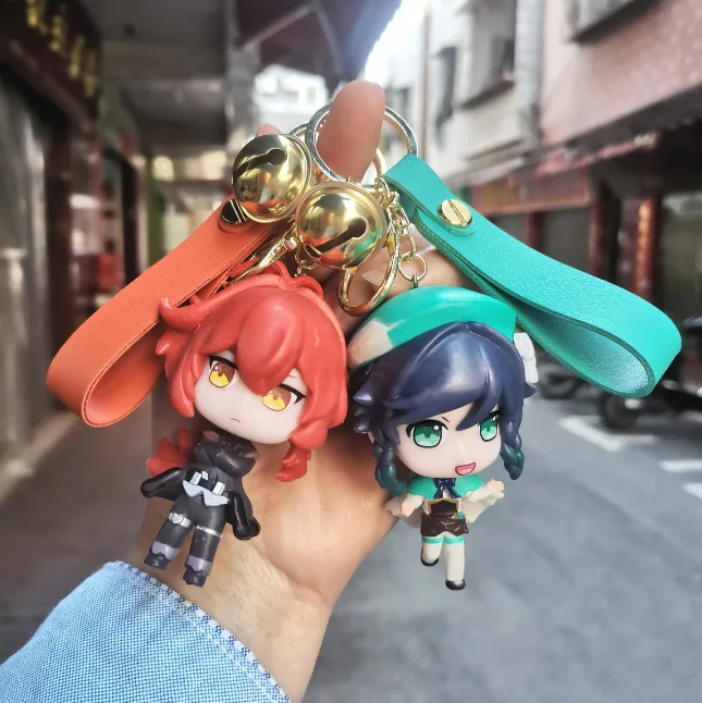 

6 Pcs Genshin Impact Game Anime Figure PVC Figure Keychain Diluc Venti Paimon Amber Aether Lumine Kids Toys Birthday Gifts