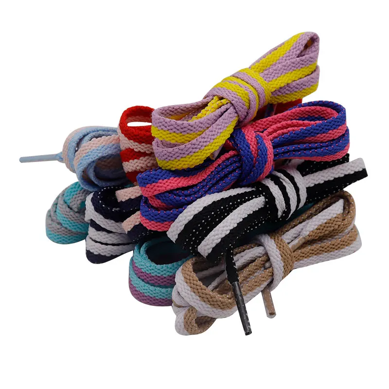 

Coolstring Official Lacet Wholesale 8MM Luxury Striped Double Color Cordon Flat Type Colored Webbing Tape Кроссовки Rope Custom