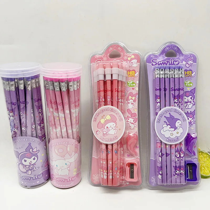 

30Pcs Sanrio Pencil Kawaii Cinnamoroll Kuromi My Melody Eraser Pencil Sharpener HB Pen Stationery School Supplies Holiday Gifts