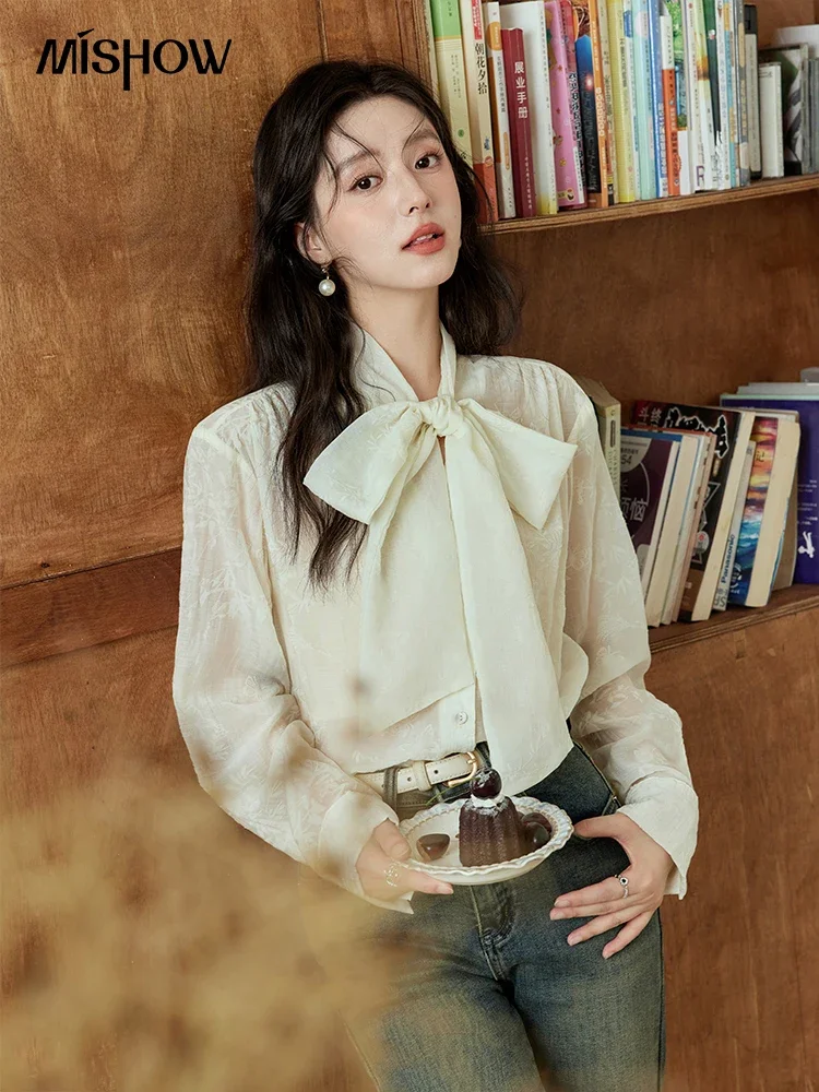 Блузка с бантом и длинным рукавом MXD41C0312