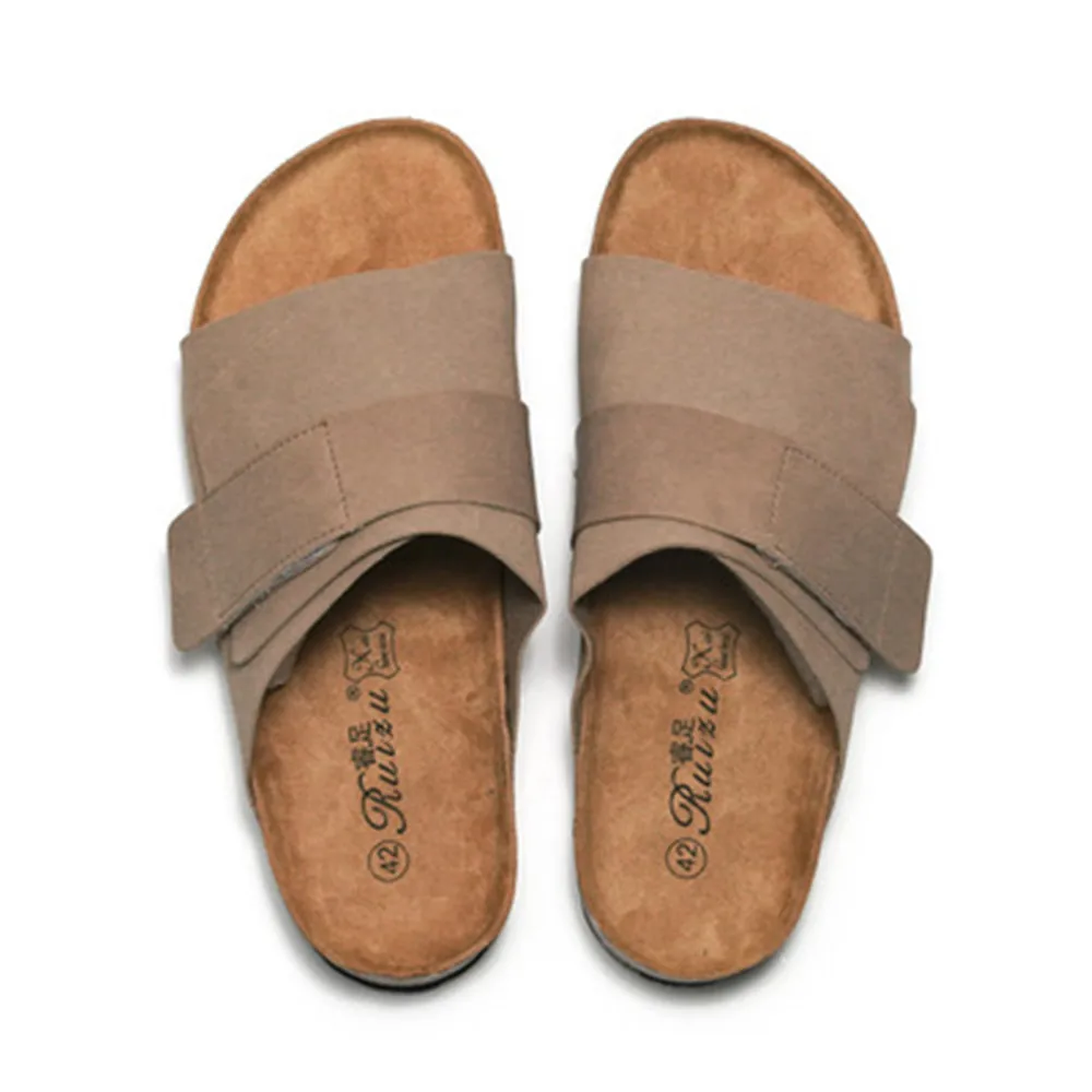 

New Men's Casual Soft Cork Slippers Couple Summer Antiskid Beach Slides Women's Flats Students' Outdoor Walking Shoes Blue Brown