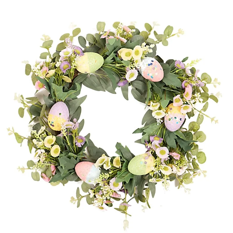 

Домашняя Пасхальная Декоративная гирлянда, цветочные листья, пасхальные яйца, лоскутный венок, украшение
