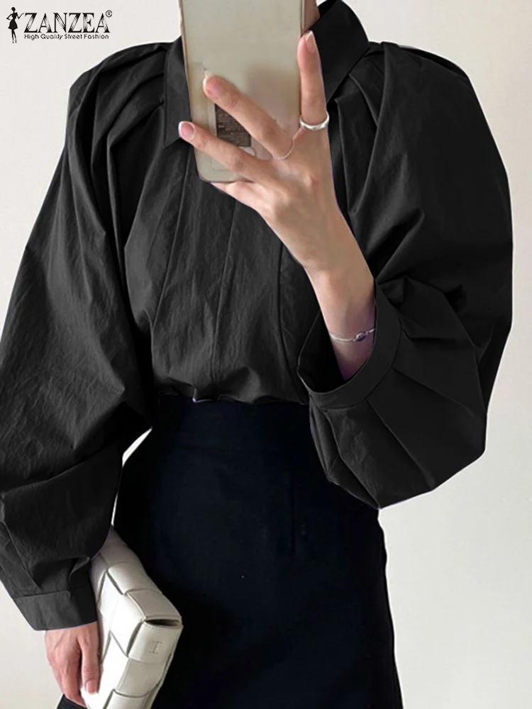 

Spring Stylish Retro Chemise ZANZEA Casual Solid Lantern Sleeve Blouse Women Elegant Back Zip Shirt Femme Tunic Top Slim Blusas