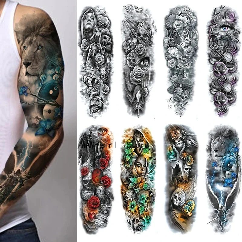 Водостойкая татуировка на всю руку, временная татуировка на ногу, черная рыба, драго, мужские и женские рукава, большие поддельные искры (art.: 3920cfba555b0) - 3920cfba555b0