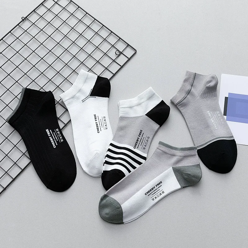 

1 Pair Casual Striped Low Cut Men Socks Fashion Black Gray Business Man Male Short Socks Soft Breathable Cotton Ankle Boat Socks