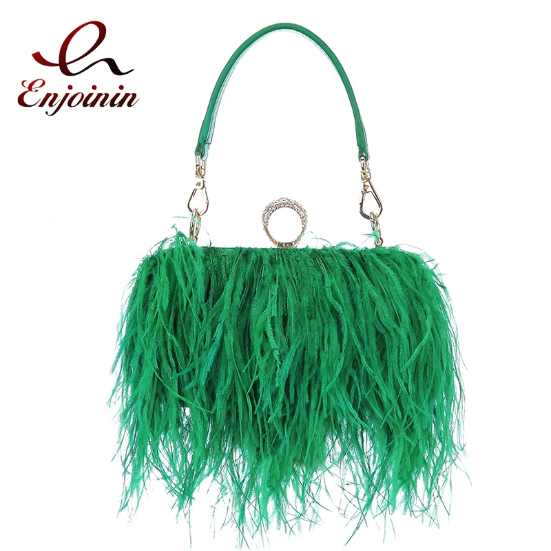 

Luxury Ostrich Feather Party Evening Clutch Bag Women Wedding Purses and Handbags Small Shoulder Chain Bag Designer Bag 15 Color