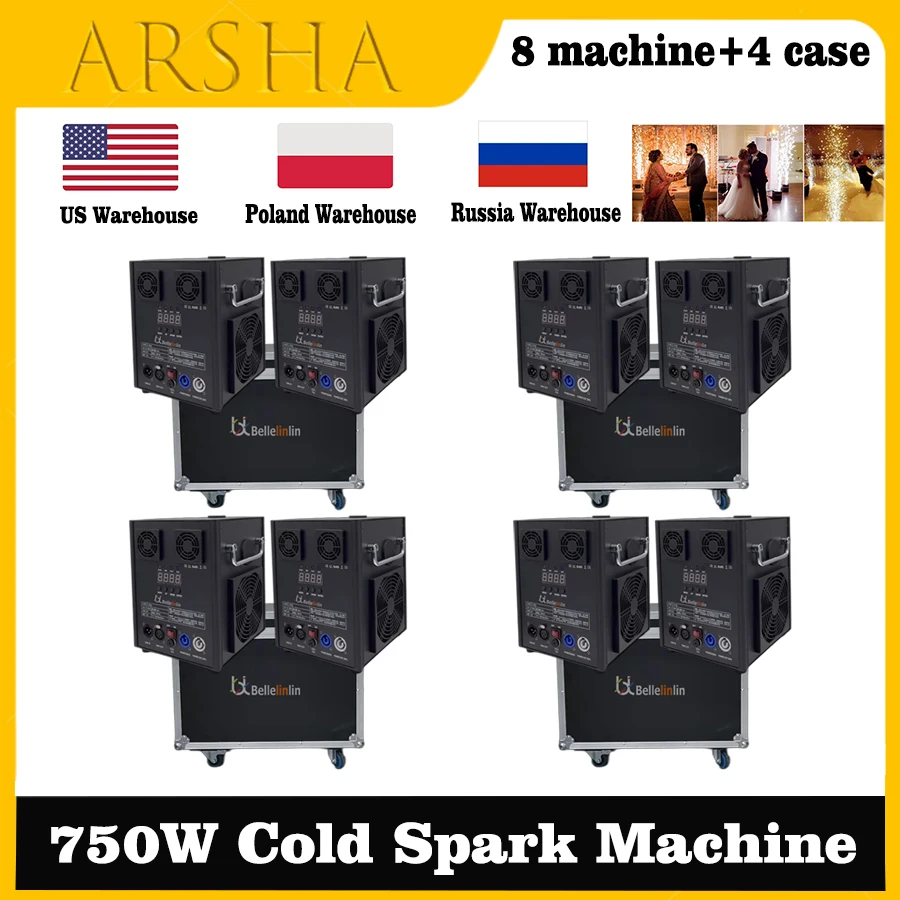 

8 шт., 750 Вт, аппарат холодной искры с 4 полетами для крытого и уличного фейерверка, аппарат для искры порошка фонтана, 1-5 м, высота струи