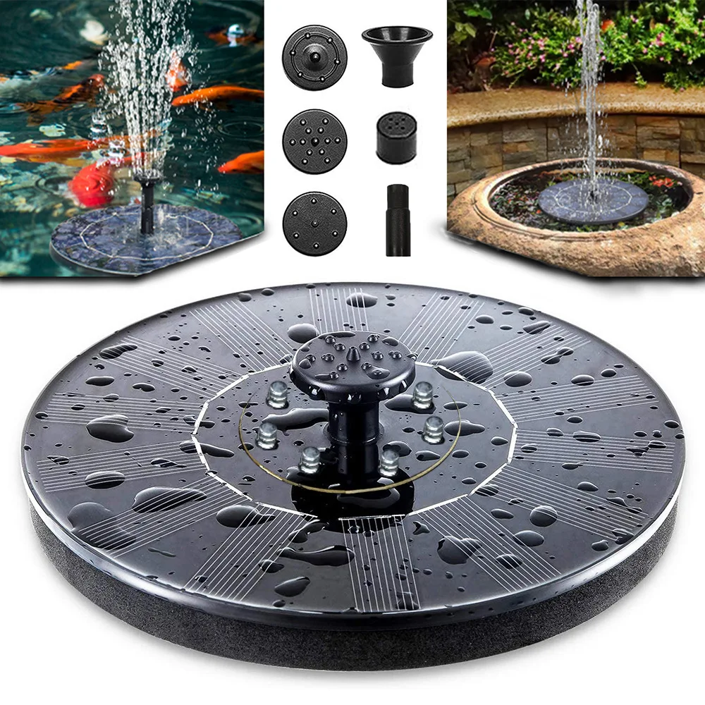 Mini Solar Water Fountain Pool Pond Waterfall Fountain Outdoor Solar Powered Fountain Floating Water Garden Decoration with Lamp