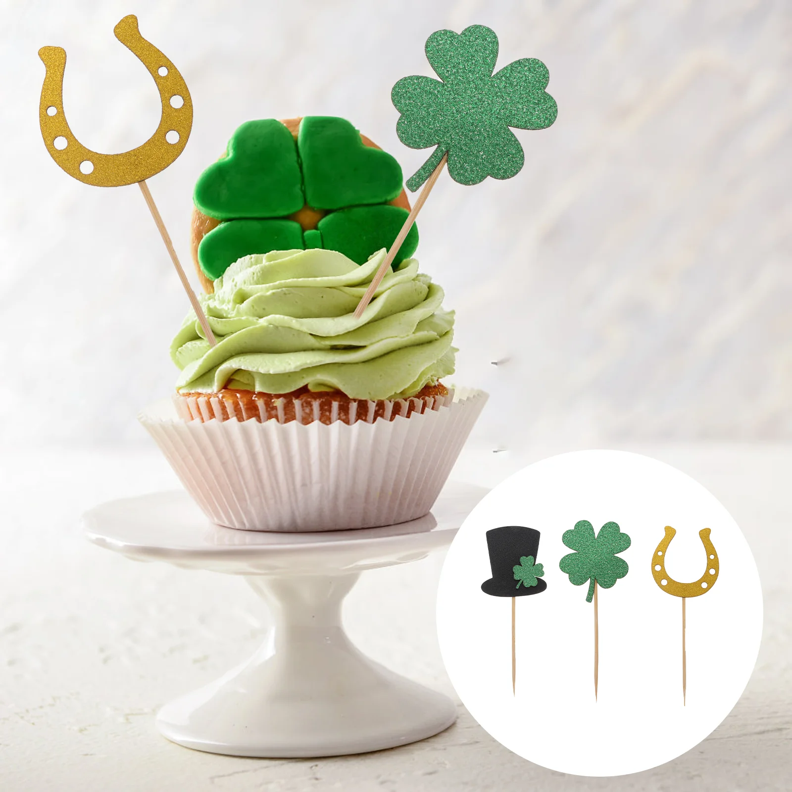 

24 Pcs Green Decor Hat Cake Topper St Patrick's Day Picks Cupcake Toppers Wood