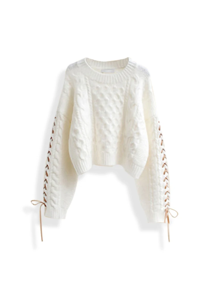 Женский белый пуловер вязаный свитер в стиле Харадзюку Y2k с длинным рукавом