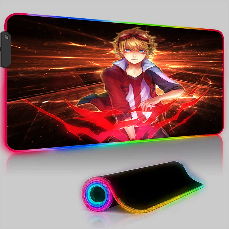 

Игровой коврик для мыши со светодиодной подсветкой RGB Ezreal LOL, светящиеся офисные аксессуары, противоскользящий Настольный коврик, коврик для мыши, крутые игровые коврики
