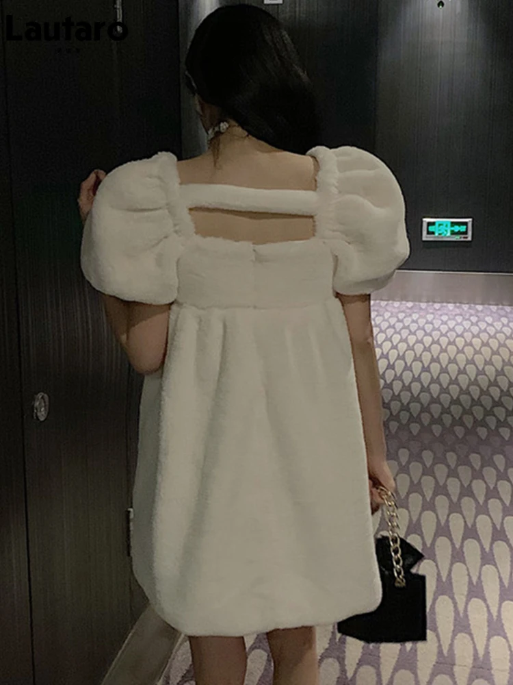 Lautaro весна осень мини милое стильное белое пушистое мягкое платье из