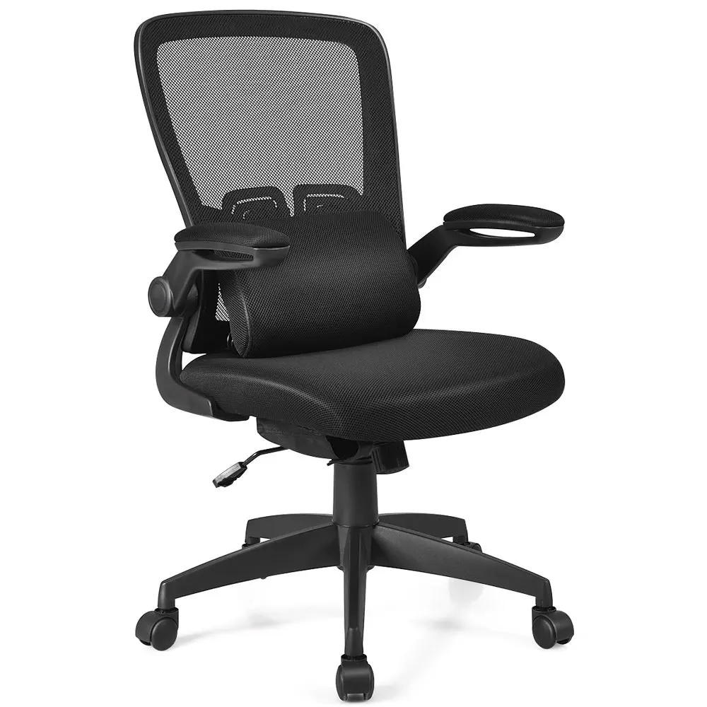 

Сетчатый офисный стул с регулируемой высотой и поддержкой поясницы, откидной подлокотник черного цвета