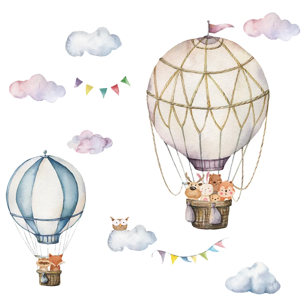 

1 Sheet Cartoon Animal Wall Sticker Hot Air Balloon Wall Decal Kids Room Decor
