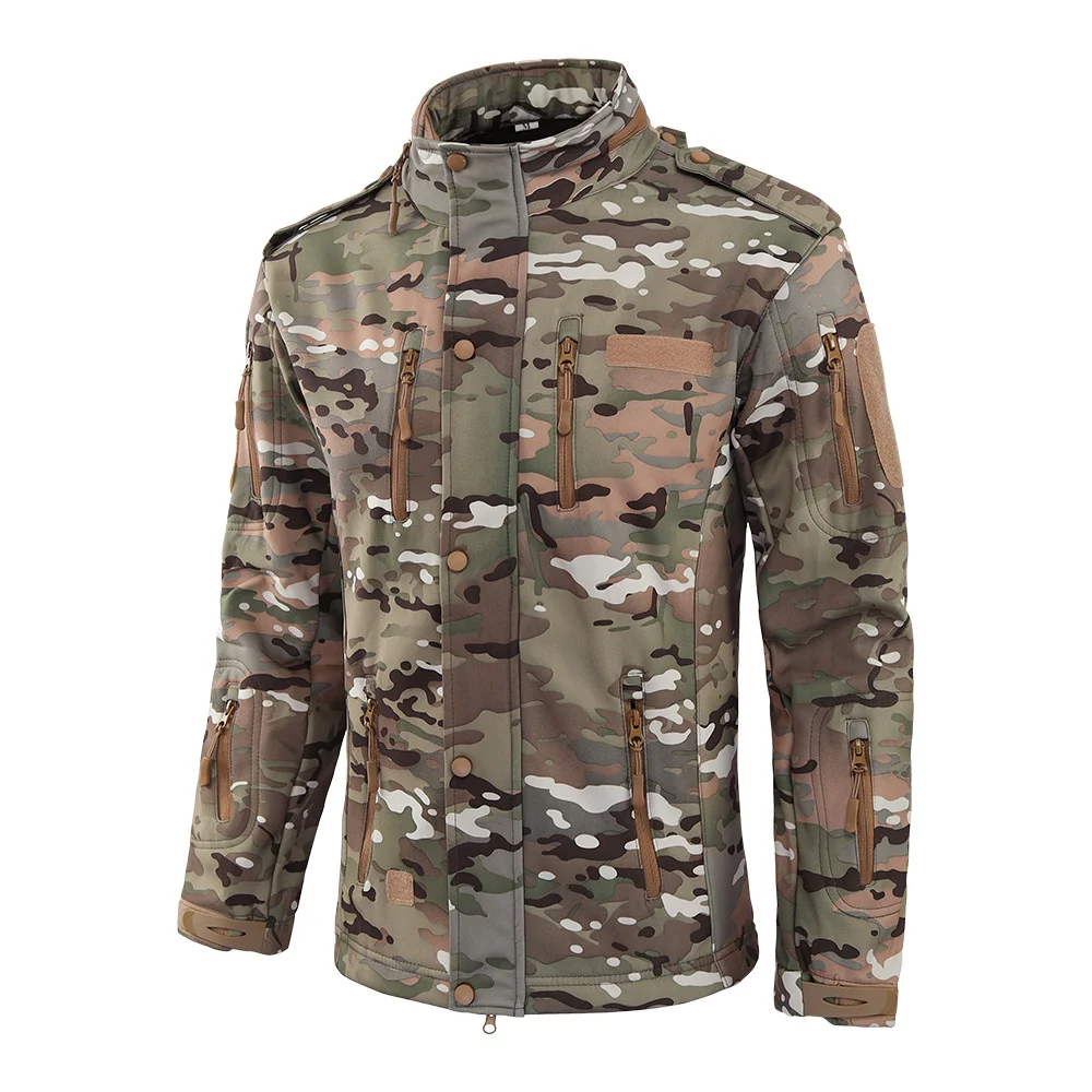 Outdoor Soft Shell Camouflage Tactical Jacket Men Spring Autumn Multi-pocket Hooded Windbreaker Coat Military Clothing Jackets