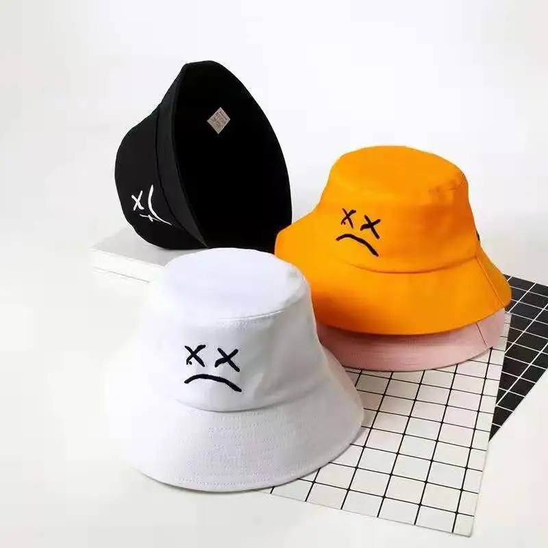 

Sad Face Hip Hop Bucket Hat Men Women Summer Embroidery Singer Rapper Fans Panama Beach Sun Hats Bob Visor Fisherman Cap 2022