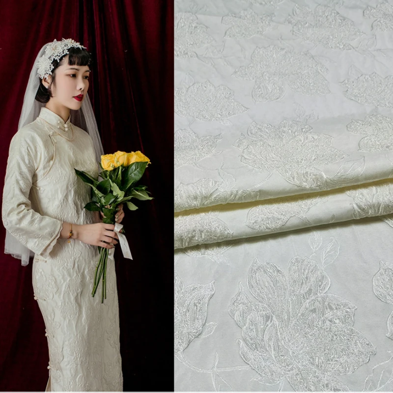 

Jacquard Brocade Fabric Solid Color Rose Dark Pattern Fabrics Spring and Autumn Dress Cheongsam Clothing Material by the Meter